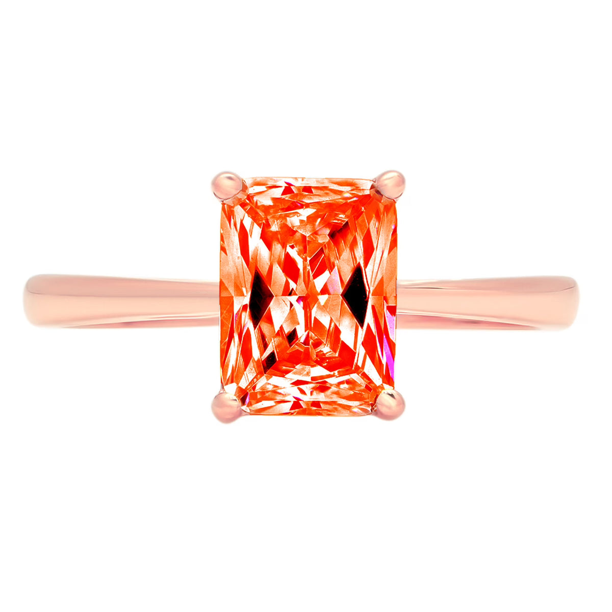18k Rose Gold Emerald Cut Red Simulated Diamond Ring Size 8.75 F2288
