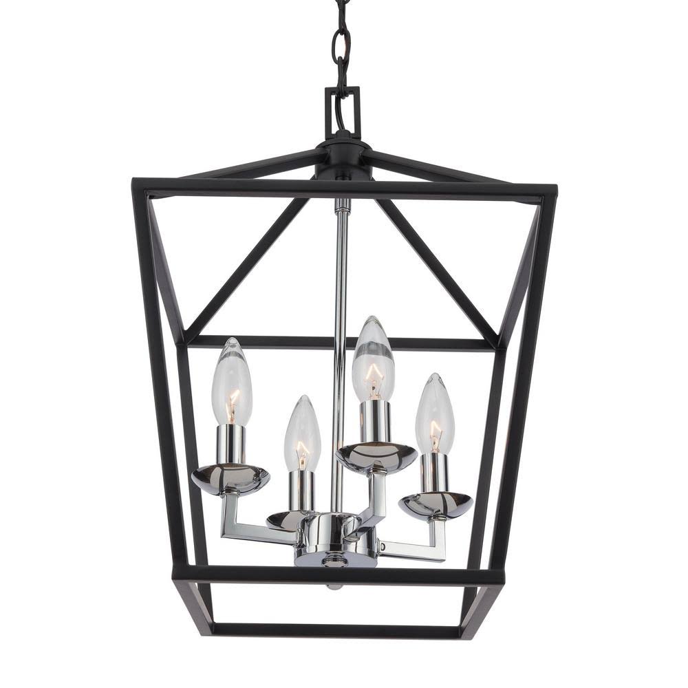4-Light Black and Polished Chrome Caged Chandelier X464440