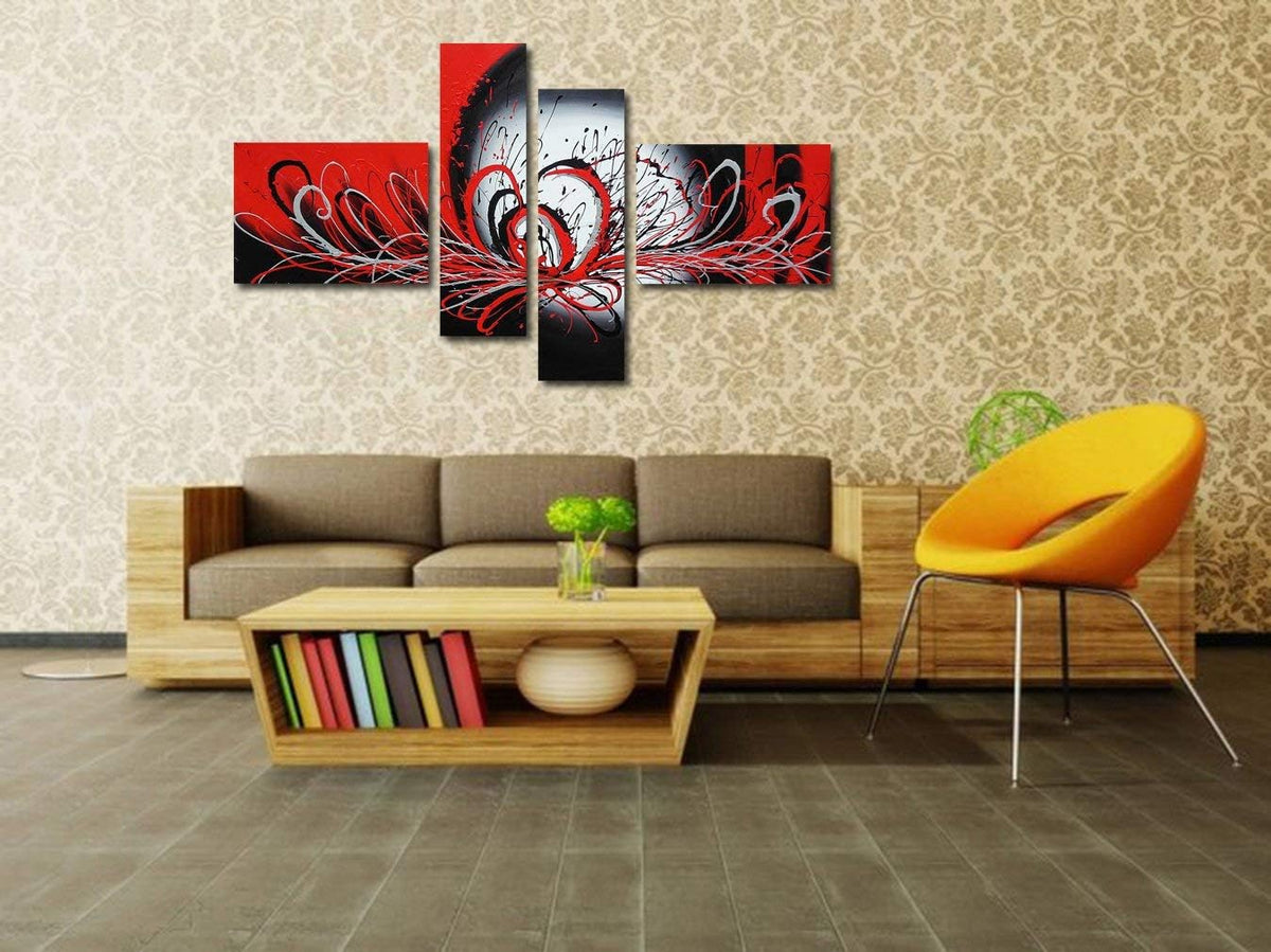 Black and Red Abstract Oil Painting on Canvas, Pack of 2 S6661
