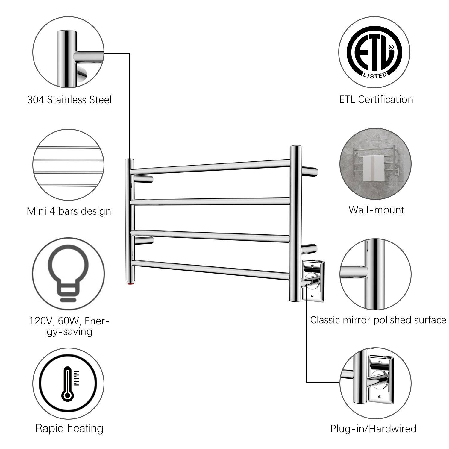 Black Wall-Mounted Towel Warmer W9140