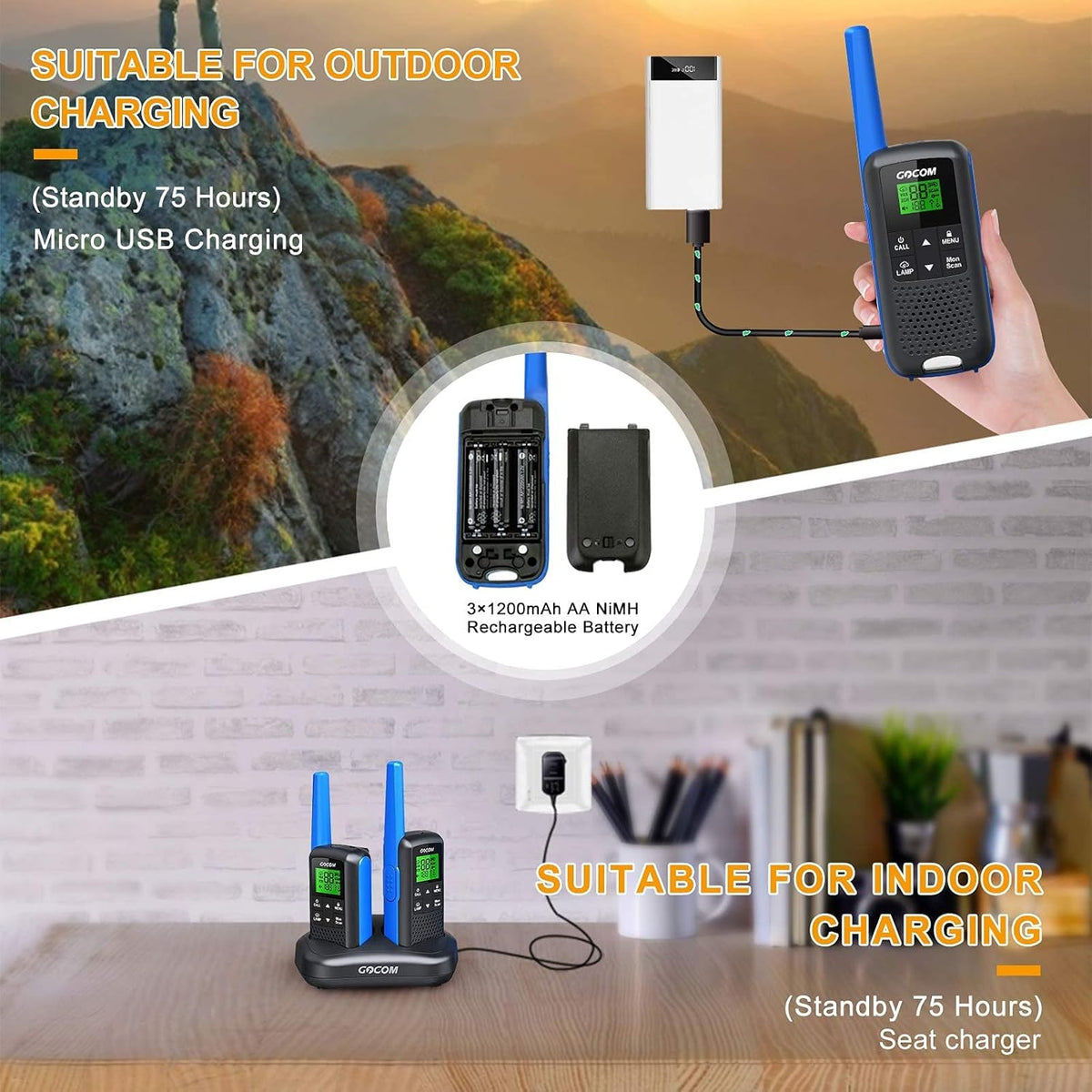 Adults Walkie Talkies Long Range IPX4 Waterproof Two Way Radio Rechargeable 22 Channel 4 Pack U48105
