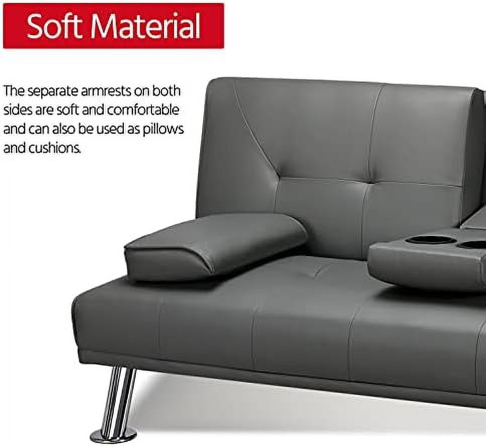 Gray Faux Leather Sofa Bed Futon with Armrest I571281