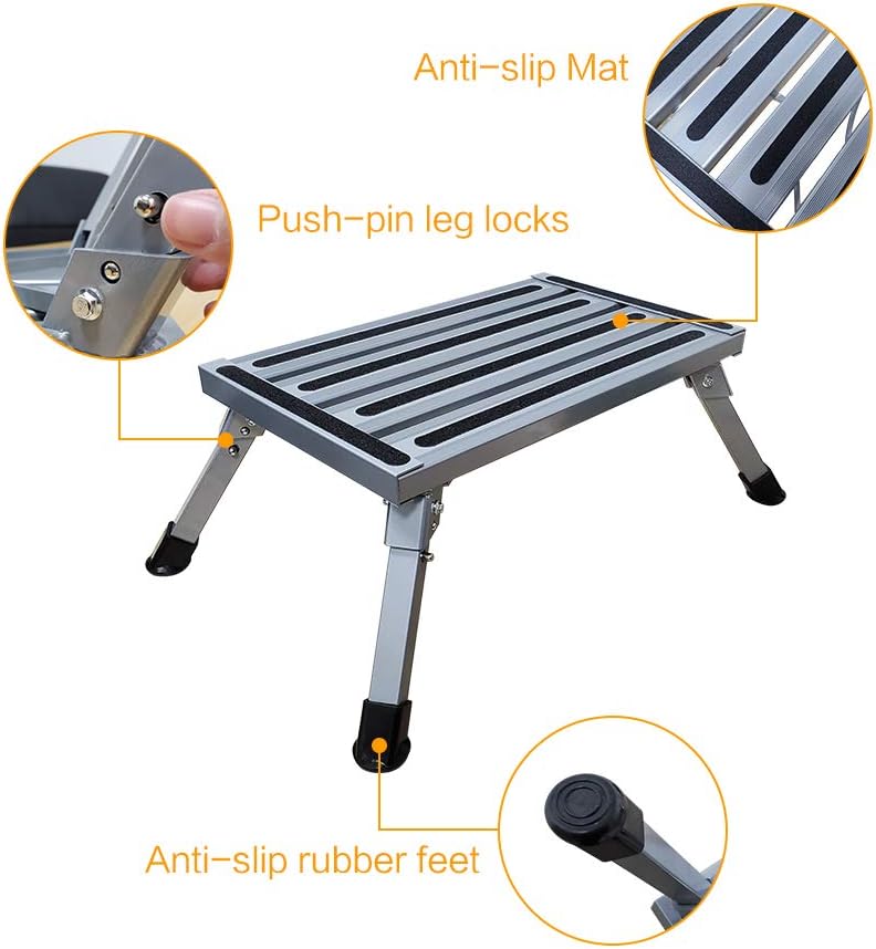 Aluminum Folding Step Stool with Reflective Stripes Non-Slip Rubber Feet H597