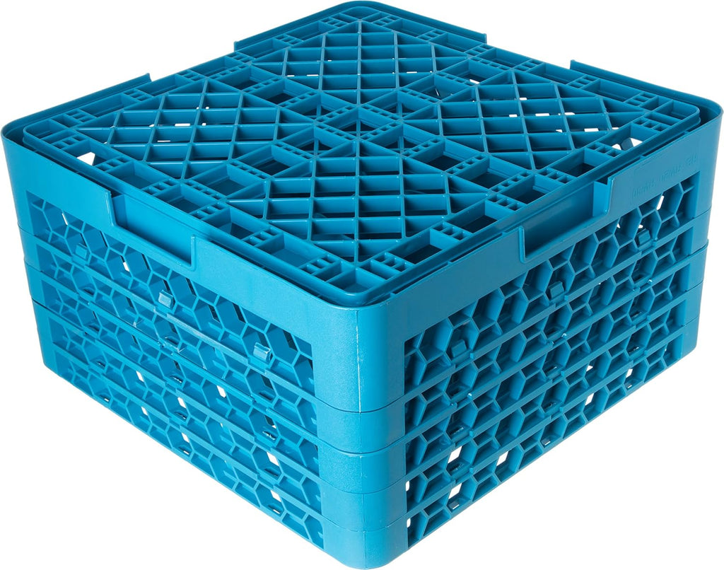 Blue Polypropylene 20-Compartment Glass Rack with 4 Extenders K75819