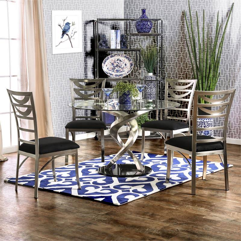 Round Clear Glass Top Dining Table in Silver Q281539