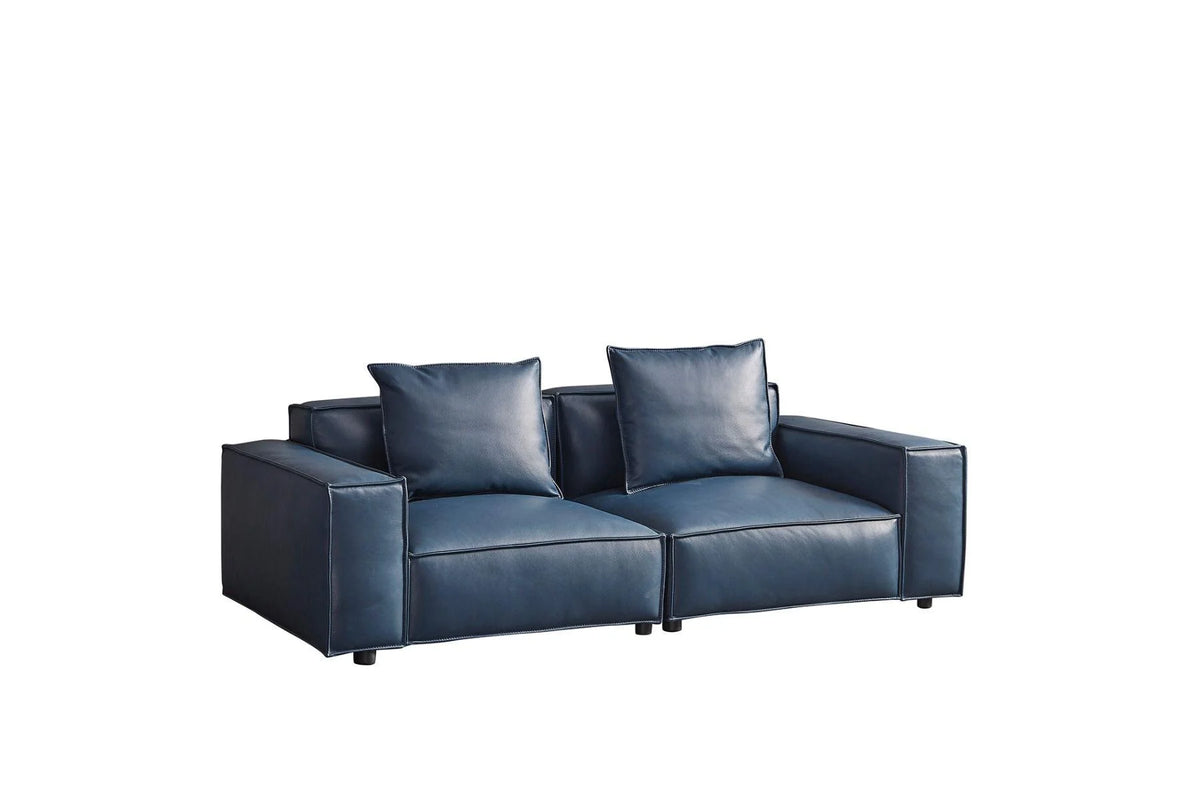 Navy Blue Full Leather Sofa Set 4Pcs D65143