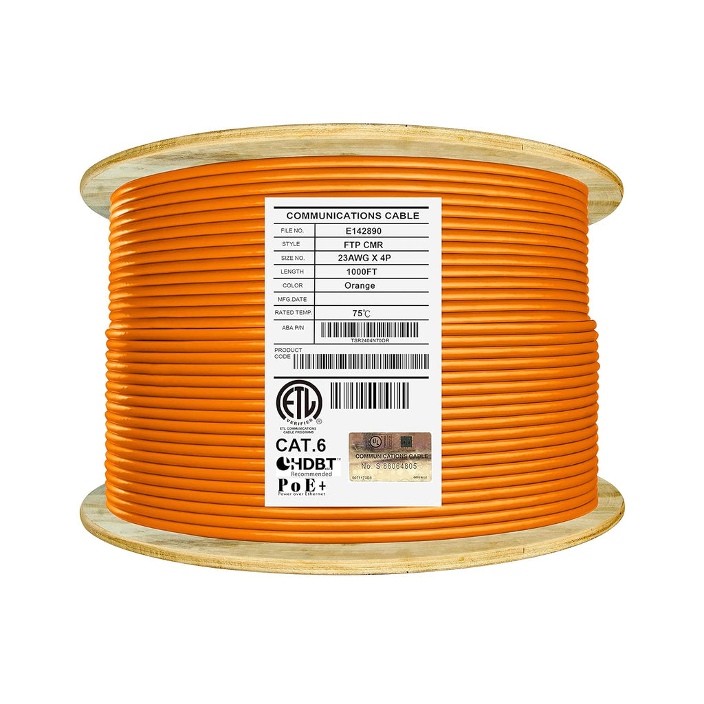 Cat6 Shielded Riser 1000ft F/UTP 23AWG Solid Bare Copper 550MHz Bulk Ethernet Cable Reel Yellow L217573