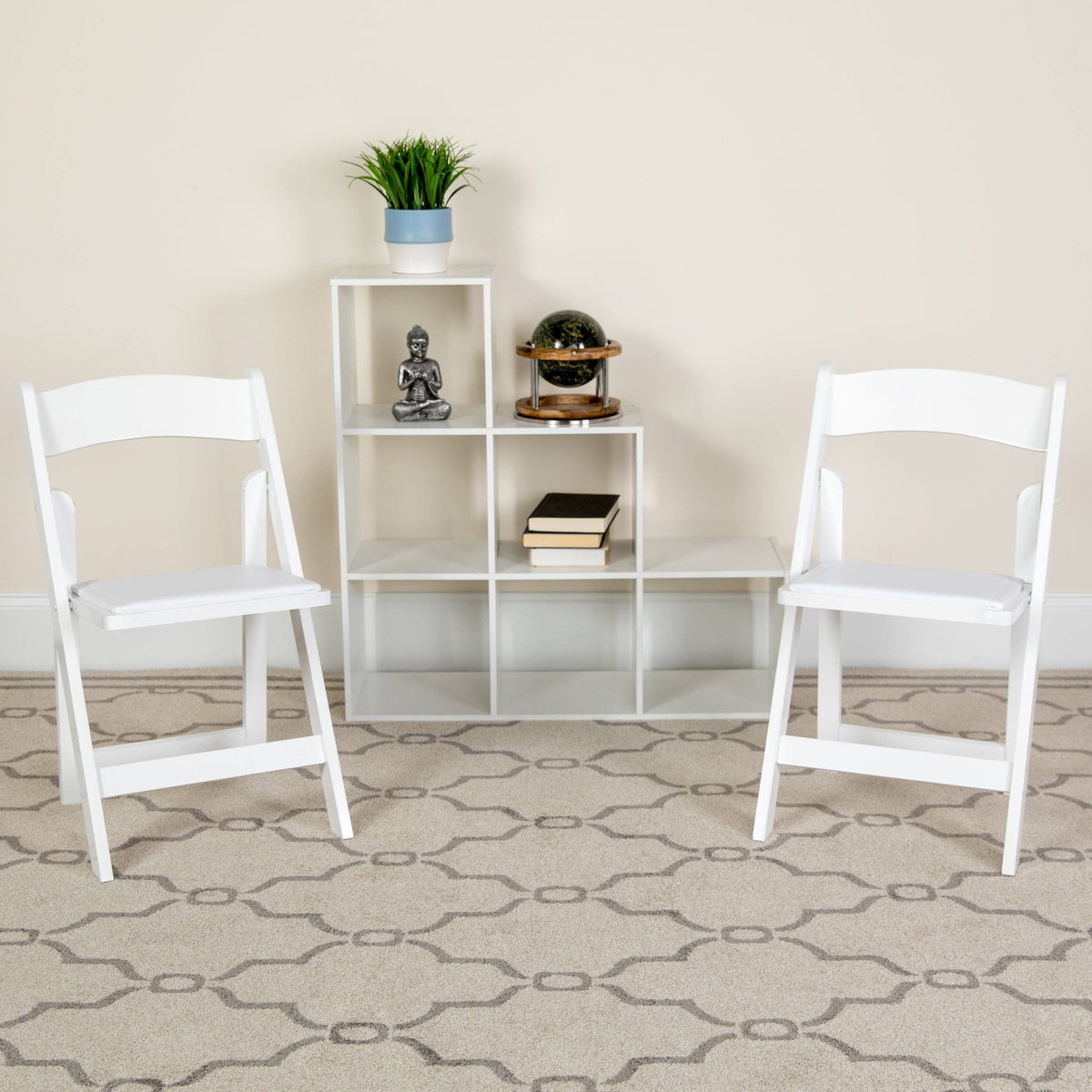 White Vinyl-Padded Wood Folding Chair Set of 4 U2111