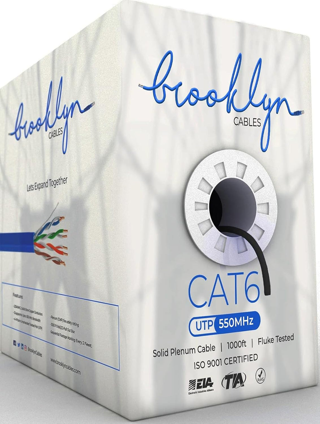 1000ft Cat6 Plenum Bulk Ethernet Cable, White M750