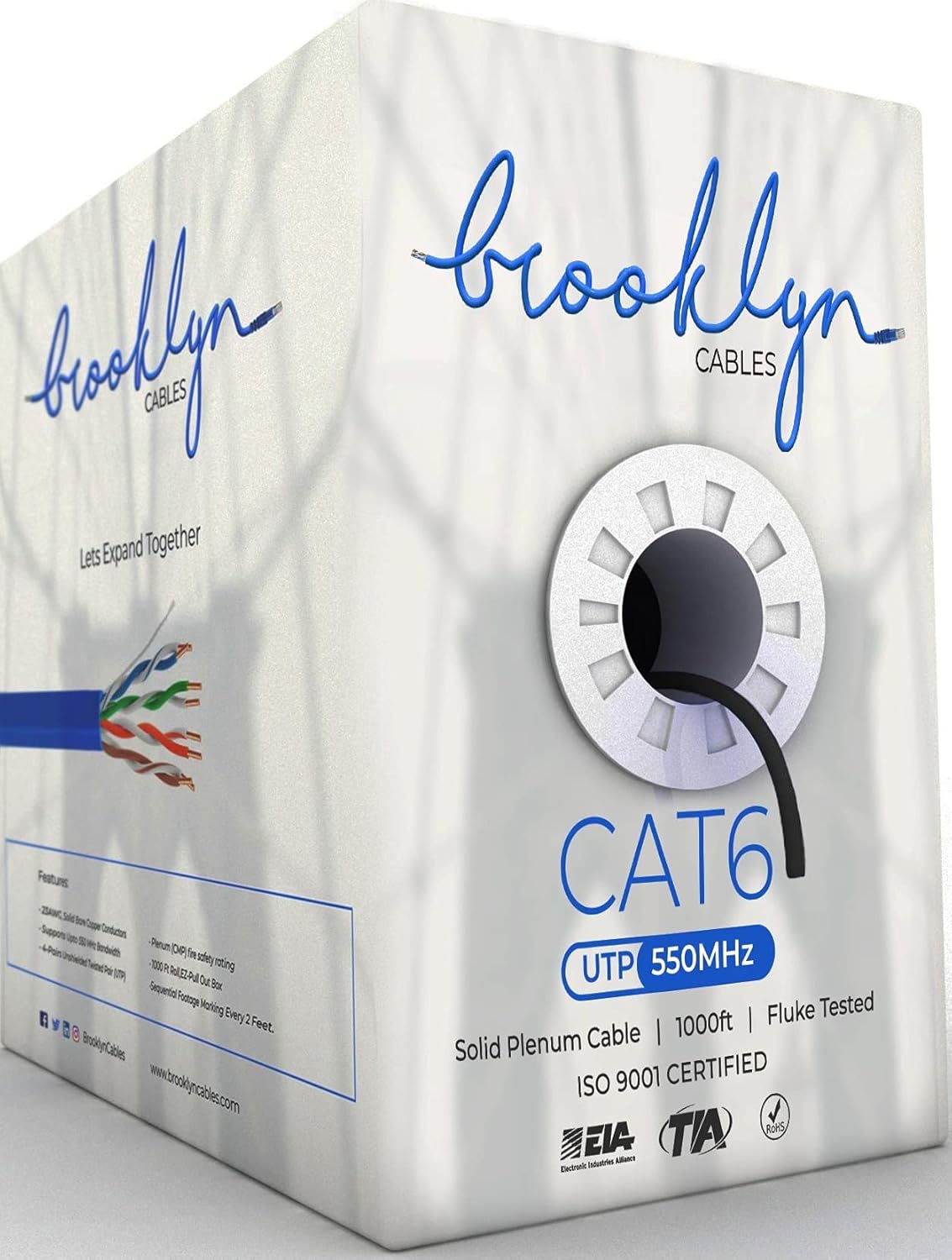 1000ft Cat6 Plenum Bulk Ethernet Cable, White M750
