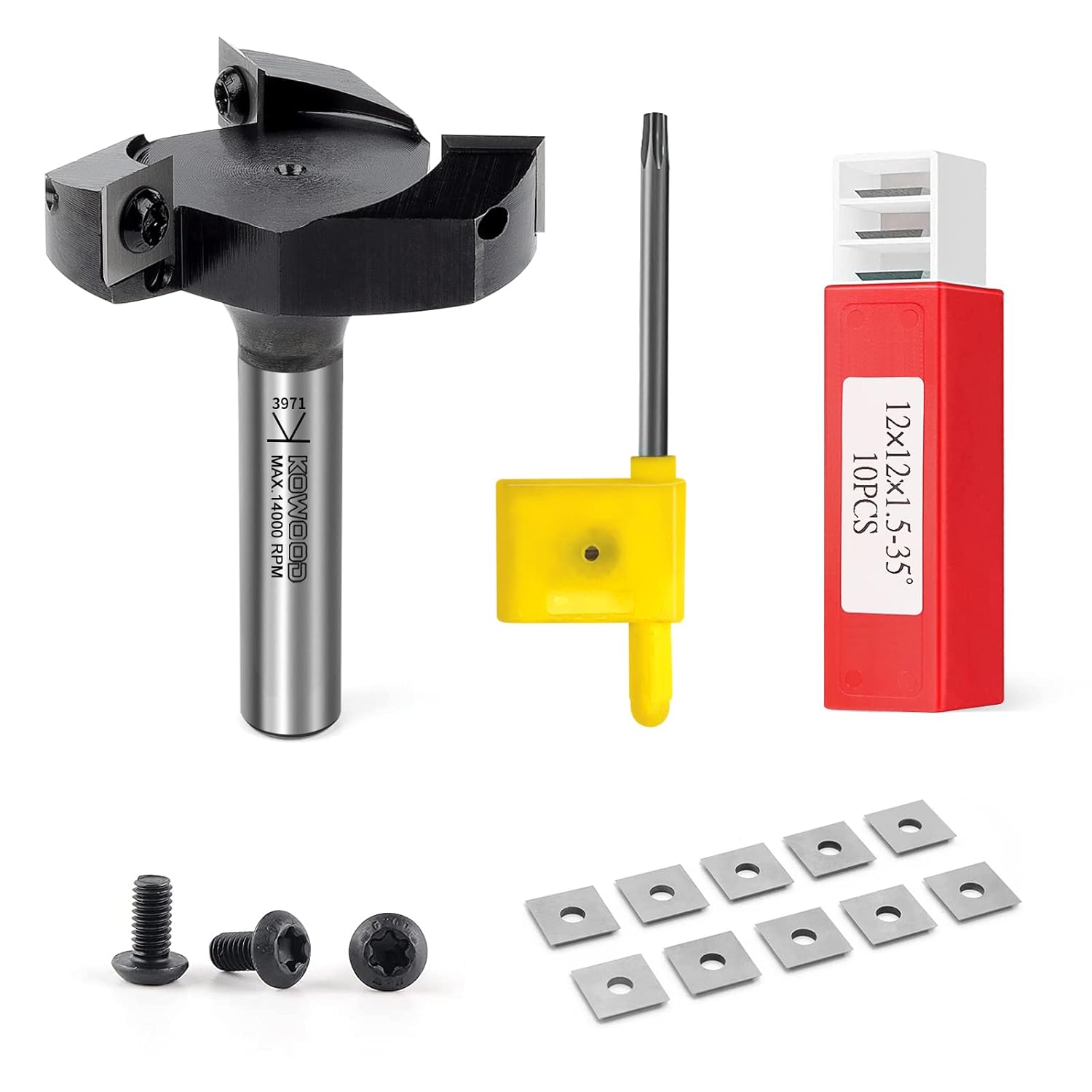 CNC Spoilboard Surfacing Router Bit, 1/2'' Shank, 2-23/64'' Cut Dia, 15/32'' Cut Length, 3 Wings, Carbide, Pack of 2 K312610