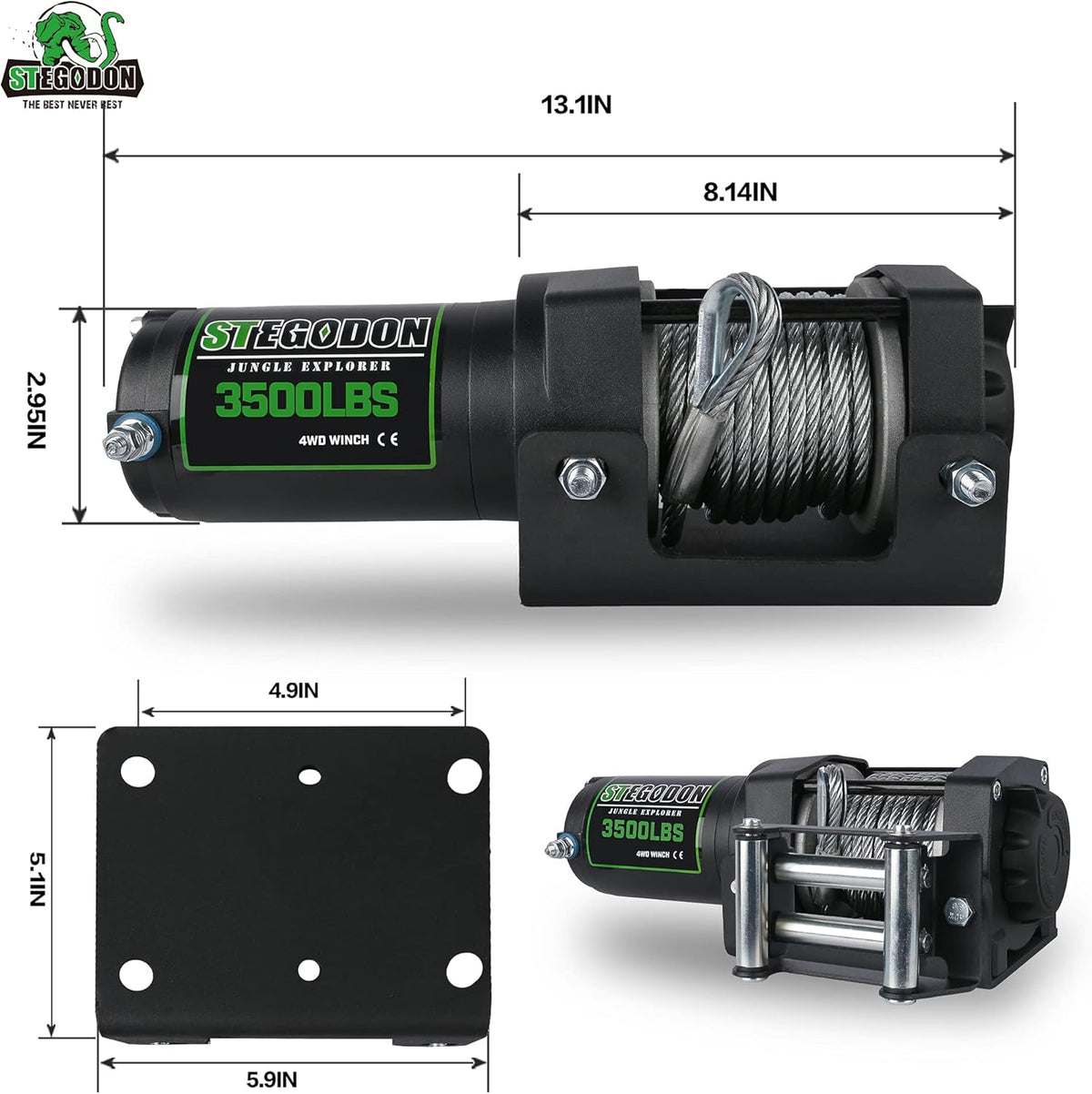 3500 lb. Load Capacity 12V Electric Winch with Wireless Remote, Waterproof IP67, Matte Black, Pack of 2 P889430